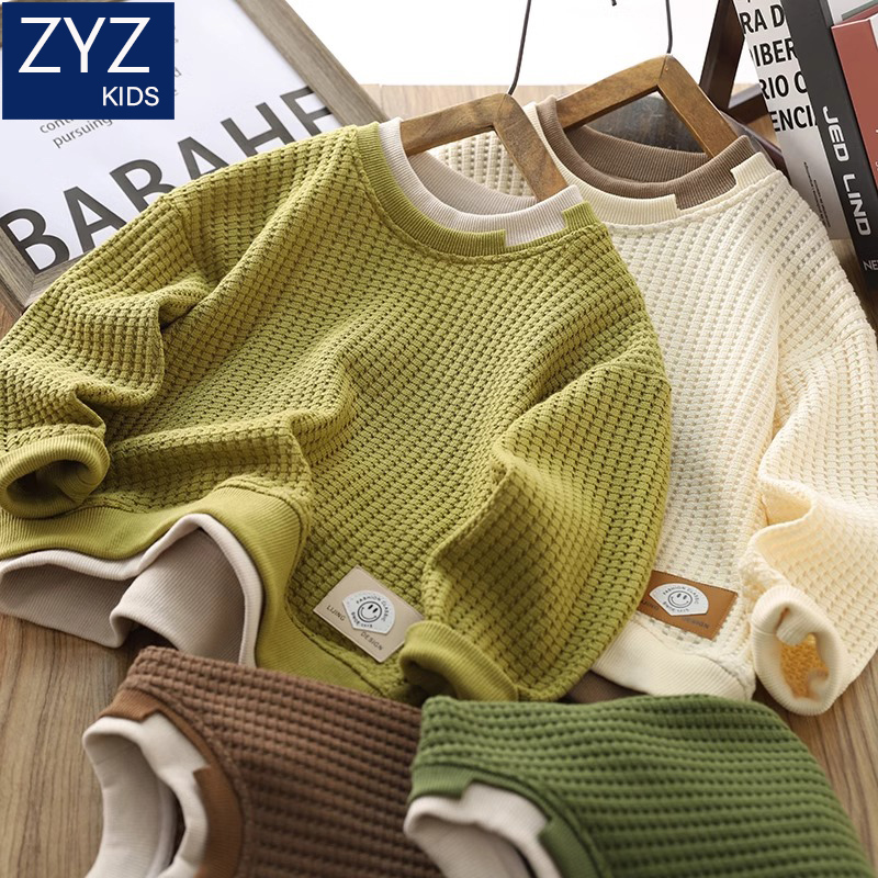 男童春秋款时尚卫衣秋装儿童假两件衣服大童帅气冬装加绒针织上衣