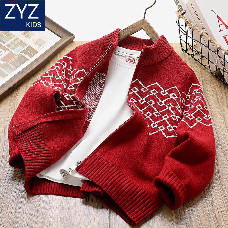 男童新年保暖洋气拜年服2025年新款冬季酷帅红色针织开衫毛衣外套,童装/婴儿装/亲子装,毛衣/针织衫,淘宝优惠券,粉丝福利购,淘宝优惠卷