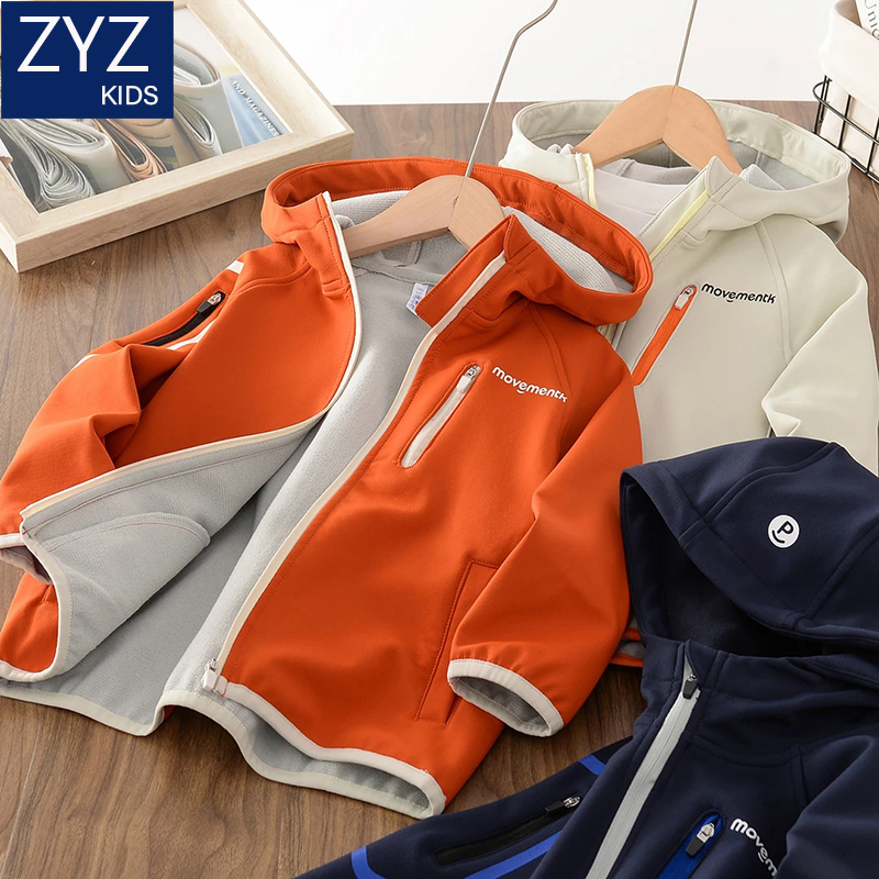 男童冬季加绒冲锋衣外套2025新款中大童儿童洋气酷帅保暖运动上衣