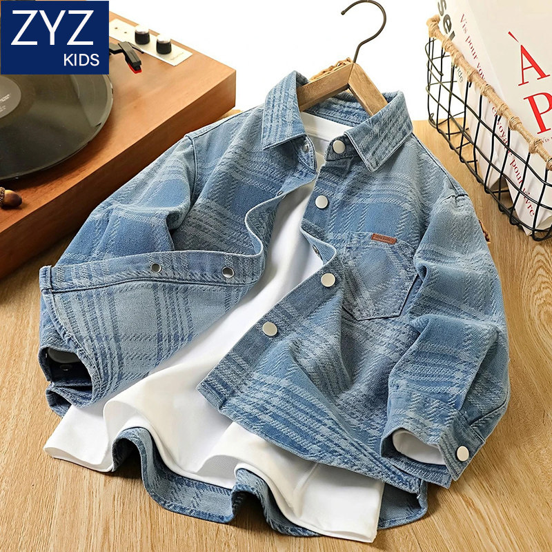 男童春装牛仔外套2026新款中大童儿童洋气酷帅百搭休闲POLO领衬衫