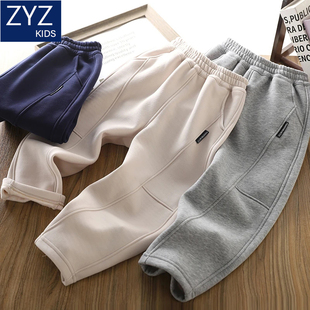 男童冬季加绒裤子直筒裤加厚保暖大童儿童洋气运动裤童装秋冬卫裤