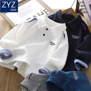 男童春秋酷帅翻领卫衣2025新款 中大童儿童洋气潮流休闲运动上衣潮