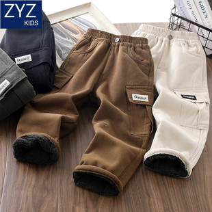 男童冬季纯棉加绒裤子2025新款中大童儿童洋气加厚保暖羊驼绒卫裤