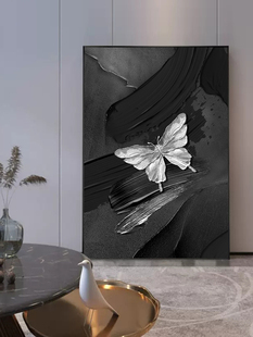 饰画高级感轻奢黑白蝴蝶石英砂抽象画客厅沙发挂画 现代简约玄关装