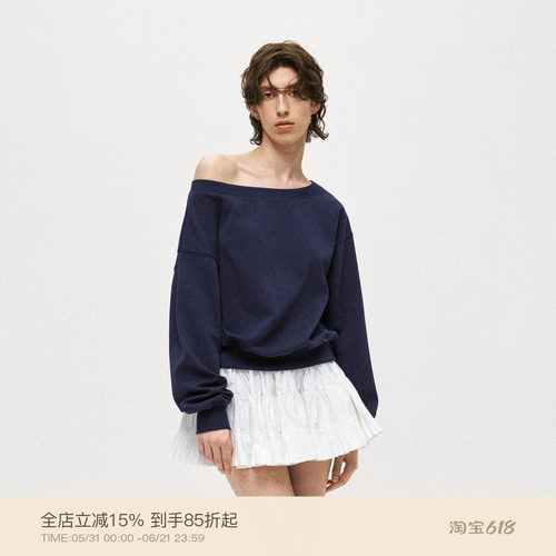 PUKI 两穿斜肩基础款卫衣 空气感宽松简约不规则设计上衣