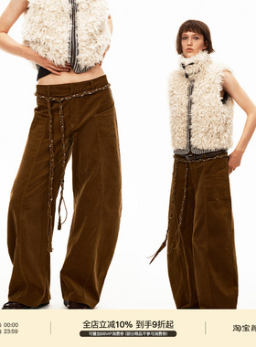 PUKI 复古灯芯绒弯刀裤 重磅腰带质感秋冬休闲裤