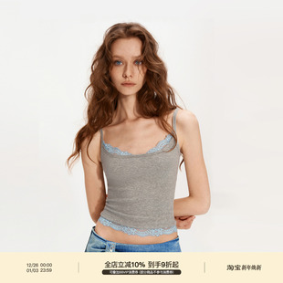 PUKI「蒜贝同款 」原创假两件撞色叠穿蕾丝拼接吊带辣妹内搭上衣