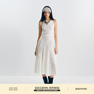 无袖 」微透提花连衣裙 挂脖显瘦褶皱裙摆长裙 「yigenana同款 PUKI