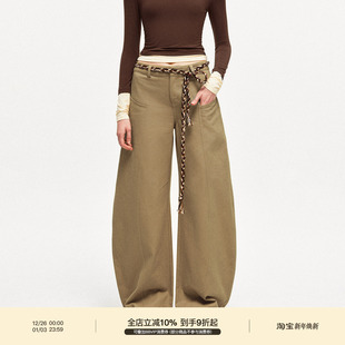 带腰带 弯刀裤 PUKI 原创复古设计感无腰头休闲洗水工装