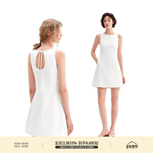 PUKI 原创经典后背镂空蝴蝶结直角肩亲肤日常修身收腰连衣裙