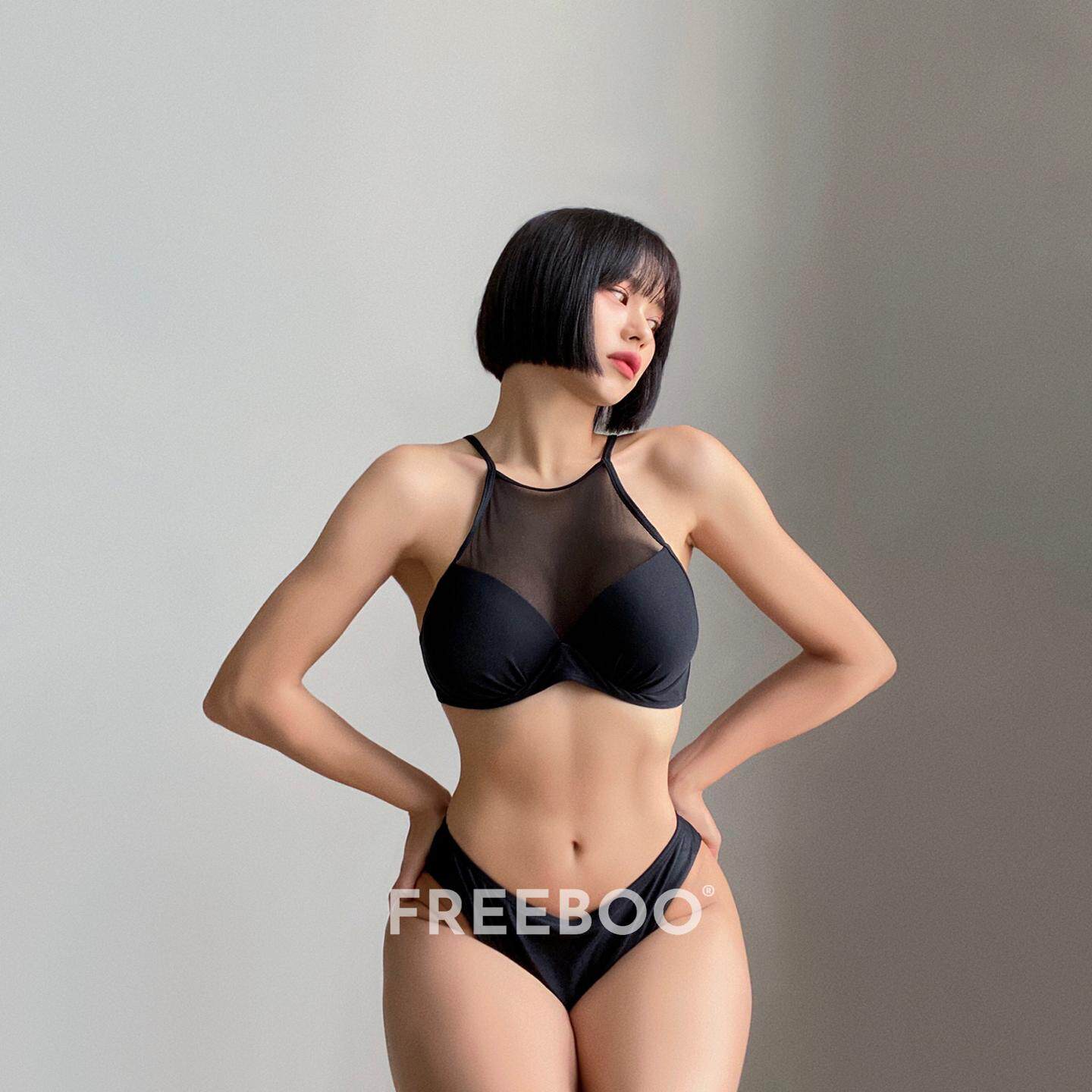 FREEBOO 夏日新款清凉比基尼小香风性感显瘦聚拢蕾丝网面分体泳衣