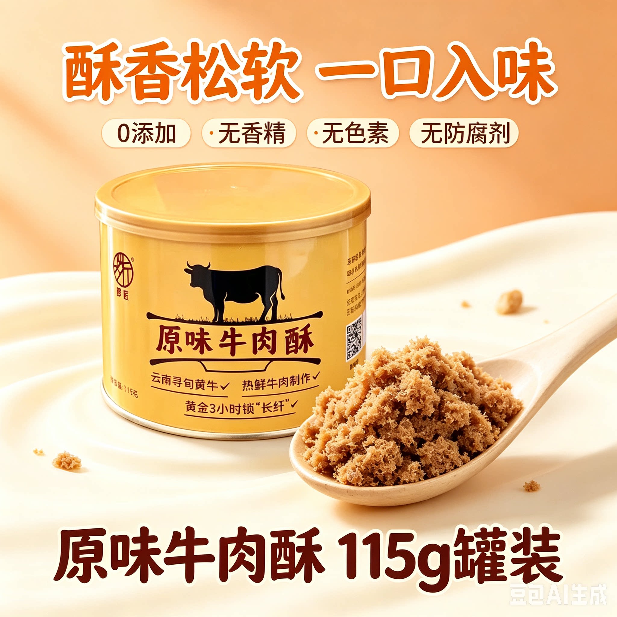 啰匠牛肉酥 无香精无防腐剂 宝宝营养配粥肉松 长纤锁鲜115g罐装