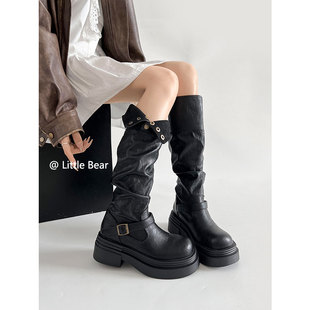 小熊出走厚底废土风两穿长筒骑士靴女秋冬美拉德显瘦增高堆堆靴子