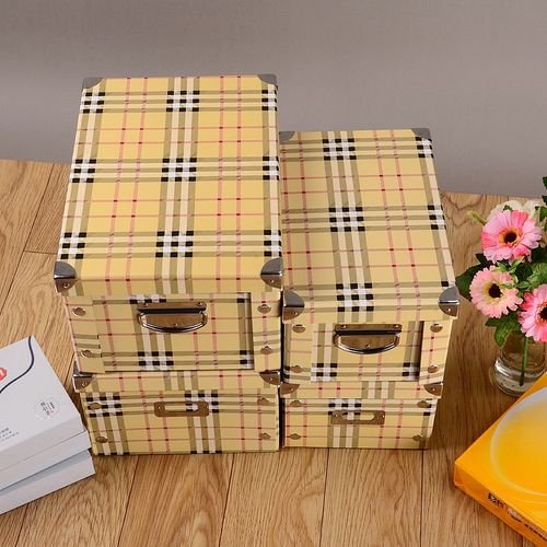 现货纸质可折叠收纳箱桌面收纳盒带金属插口收纳盒文件CD整理箱