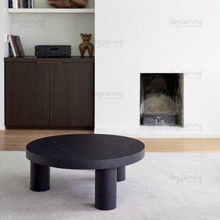 侘寂风实木茶几日式简约客厅家用北欧圆形茶台复古民宿木质小茶桌