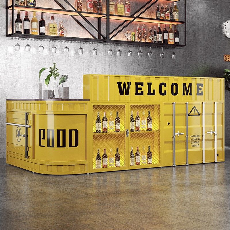 工业风复古收银台吧台网红餐厅转角前台弧形集装箱接待台铁艺柜台