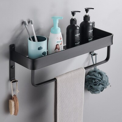 太空铝浴室置物架免打孔双层黑色厕所卫生间壁挂淋浴冲凉房沐浴露