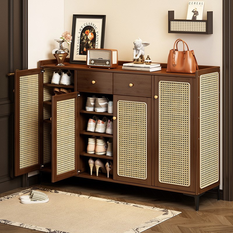 藤编鞋柜家用门口一体靠墙玄关柜日式入户储物柜非实木鞋子收纳柜