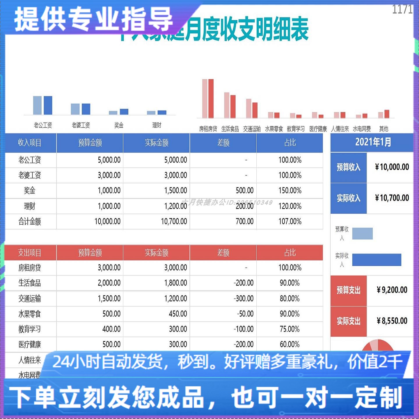 原创设计个人家庭月度收支明细表EXCEL表格WPS系统定制