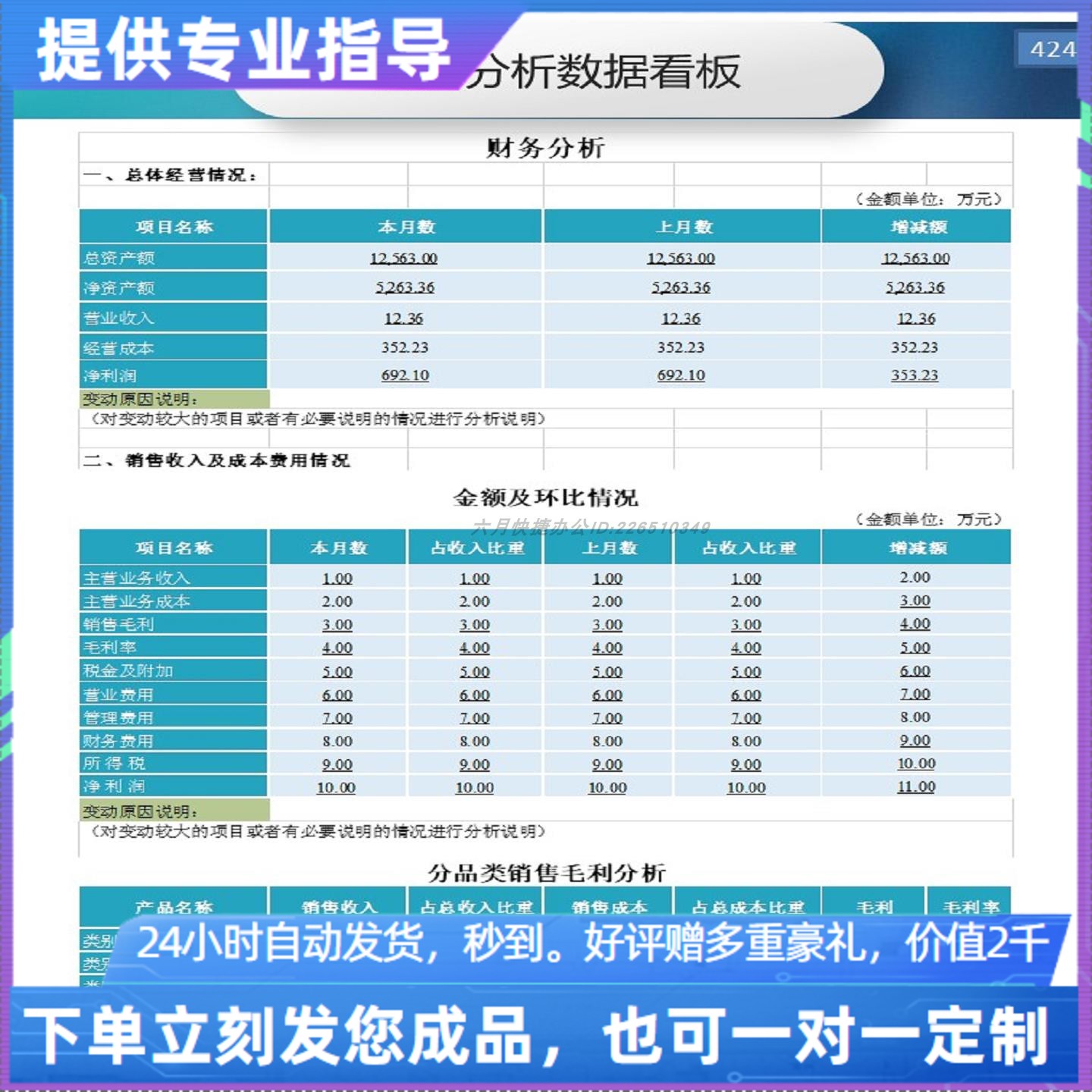 原创设计财务分析看板EXCEL表格WPS系统定制