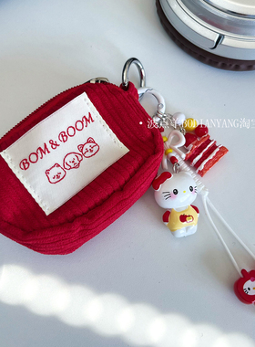 红色灯芯绒HelloKitty刺绣挂件