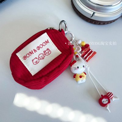 红色灯芯绒HelloKitty刺绣挂件