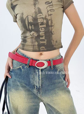 2026新款美式复古y2k红色鳄鱼纹高级简约腰带女时尚百搭皮带配饰