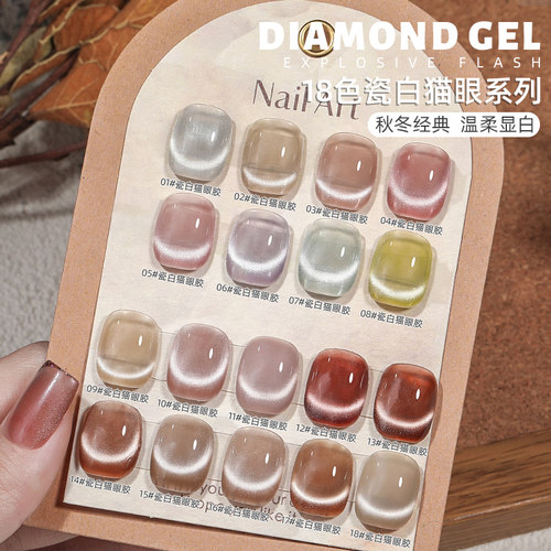 瓷白猫眼指甲油胶玻璃珠美甲胶