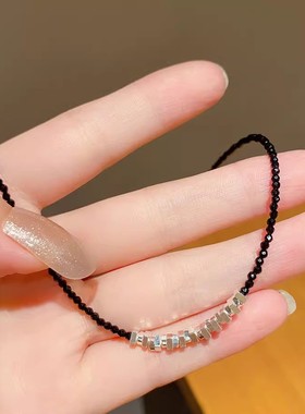 简约气质复古黑色水晶碎银子项链
