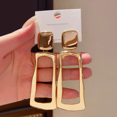 欧美夸张重工梯形金色大耳环