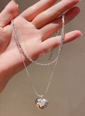 韩国网红气质时尚银色爱心项链女