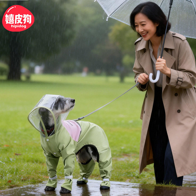 嬉皮狗雨衣春夏季四脚防水全包比熊小型犬遛狗防脏宠物雨天狗衣服