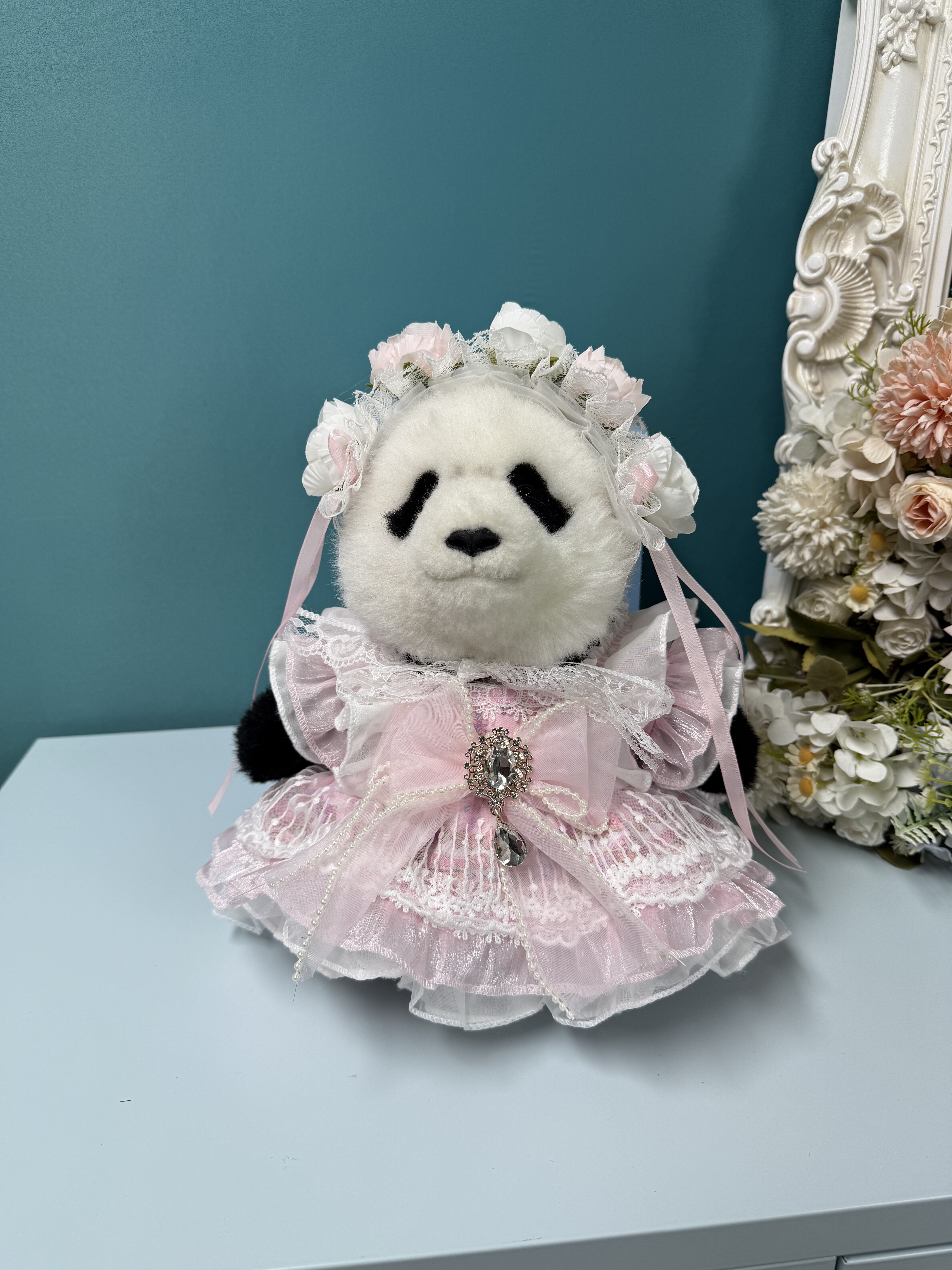 正版熊猫花花裙子毛绒玩具衣服大头福宝，渝爱，花花，萌兰裙子