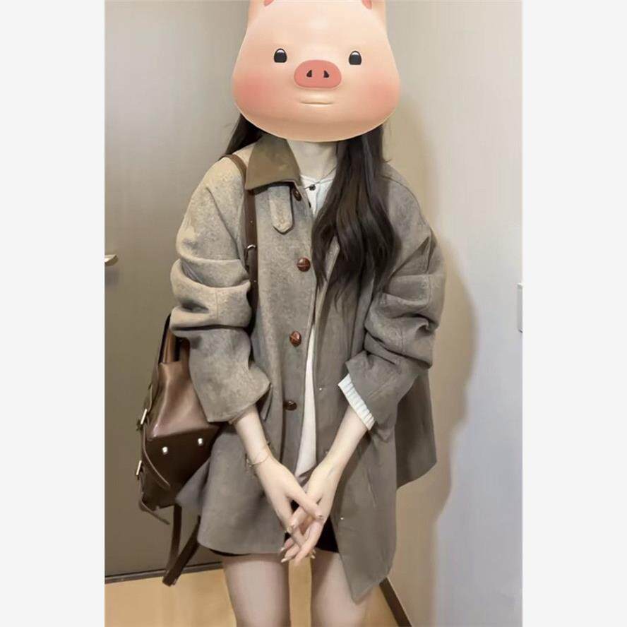 卡其色呢子大衣女2024新款秋冬高级感毛呢外套韩系小个子宽松上衣