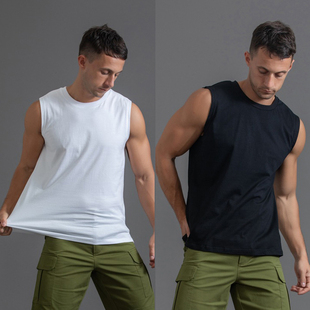 100%纯棉无袖 t恤背心男夏季 男t恤运动跨栏打底衫 短袖 坎肩砍袖 美式