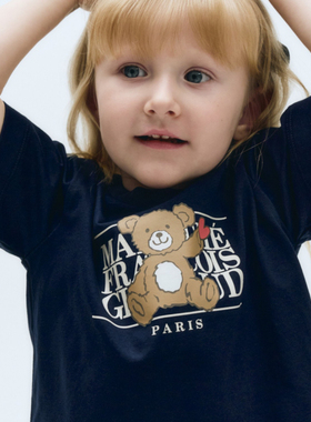 2025夏季新款韩国Marithe童装短袖男女童小熊印花圆领纯棉休闲T恤