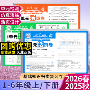 2026春下册王朝霞试卷活页单元卷同步专项冲刺小学一二三四五六年级上下册语文数学英语人教苏教北师活页默写计算王朝霞期末活页卷