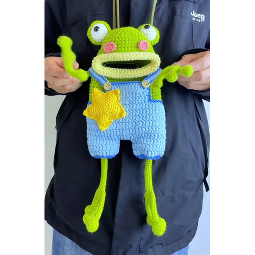 抖音同款大嘴青蛙手机包手工编织diy材料包自制丑萌斜挎包亲子包