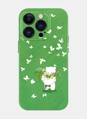 治愈小熊iPhone15promax手机壳苹果13小米14华为mate60菲林软壳绿色p70适用vivox100x90x80iQOO12小众可爱风