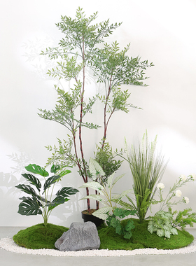 中小型彷真绿色植物造景组合室内玄关假植物景观装饰橱窗彷生苔藓