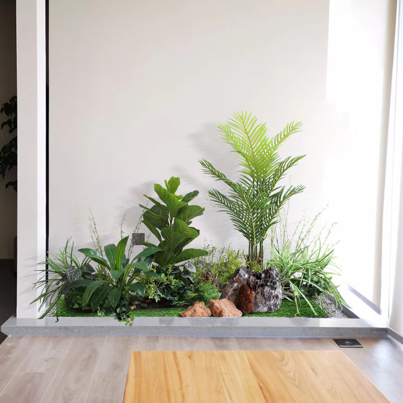 仿真绿植造景散尾盆栽树植物组合景观办公室展厅过道楼梯假植物