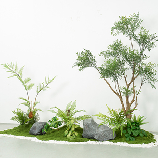 大型仿真绿植造景室内玄关楼梯下假植物盆栽装饰橱窗苔藓堆景摆件