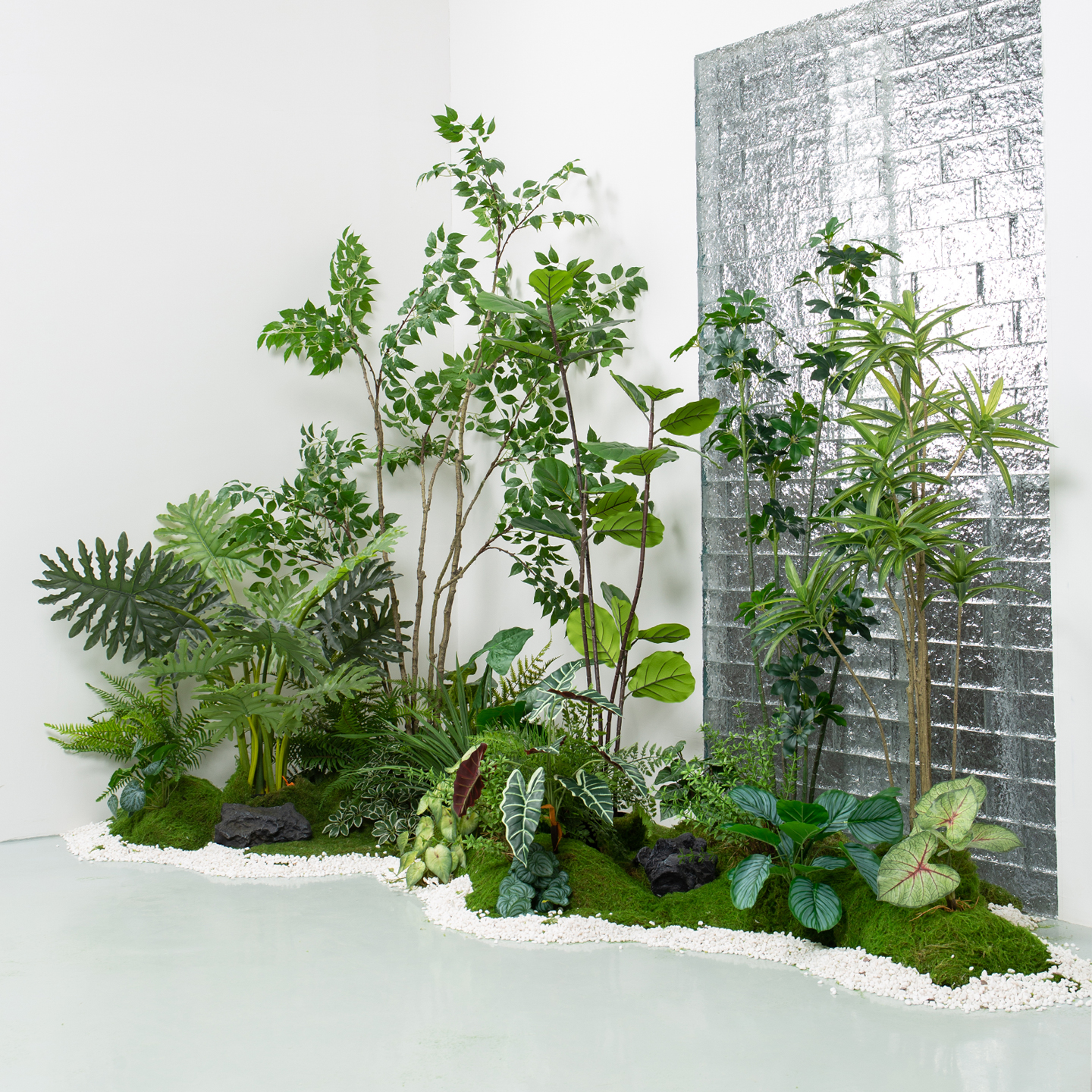 大型仿真绿植造景组合室内楼梯下热带假植物景观装饰橱窗盆栽摆件