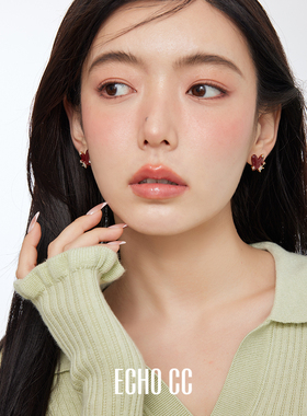 ECHO CC饰品 法式复古红色锆石珐琅耳环 甜美爱心ins港风通勤耳钉