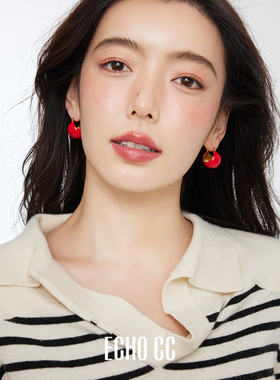 ECHO CC饰品 法式复古红色珐琅耳饰 高级感轻奢港风绿色球形耳环