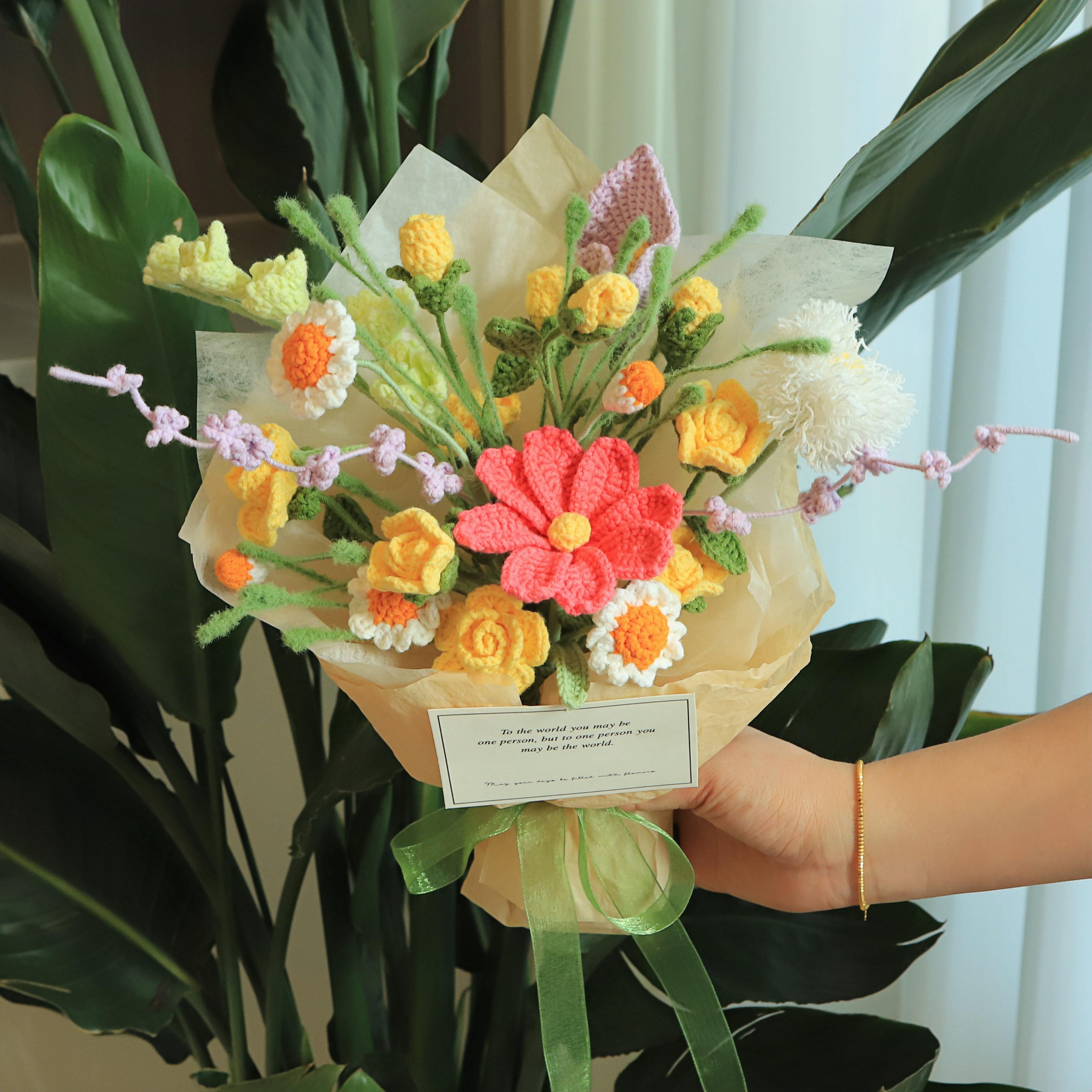 成品毛线玫瑰向日葵针织花束