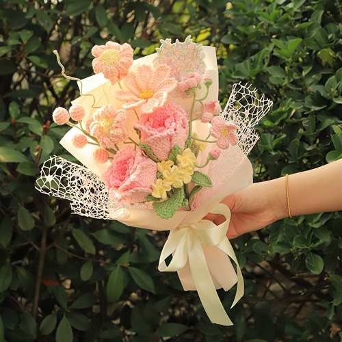 成品手工针织玩偶花束自制毛线玫瑰仿真花送女朋友闺蜜生日礼物