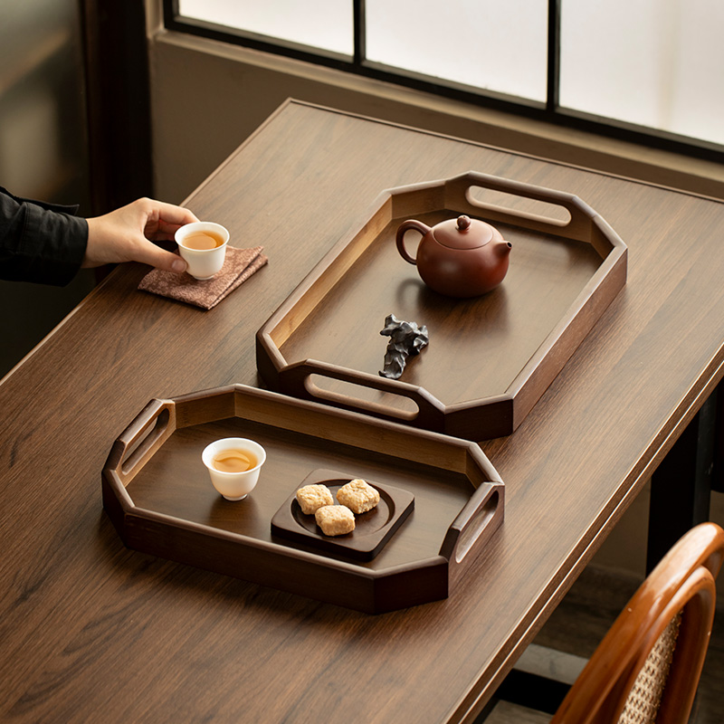 【天猫正品】复古多功能胡桃色提手托盘竹托盘竹子竹制茶盘餐盘商