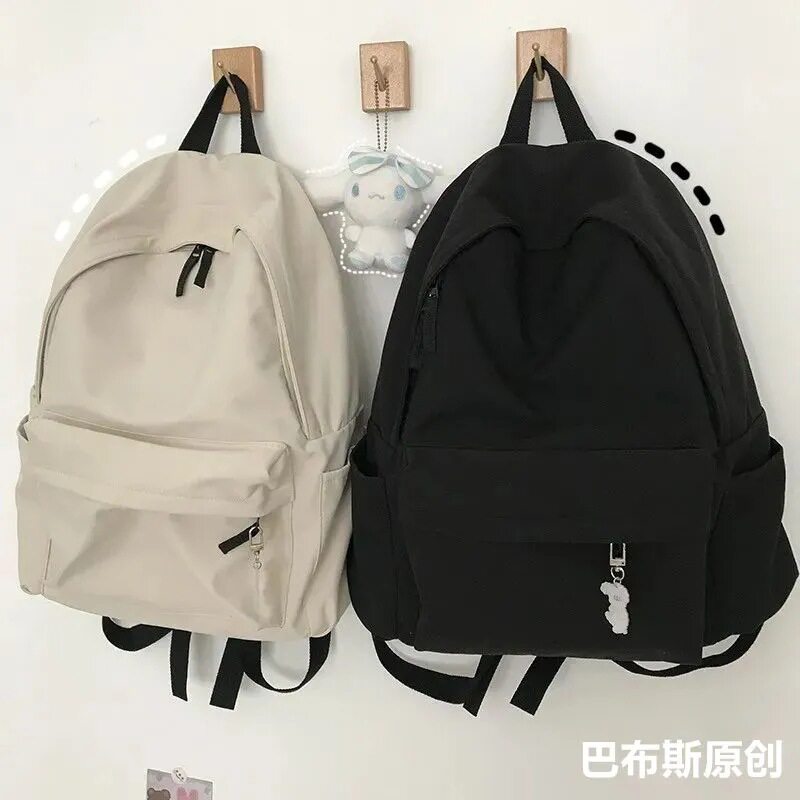 高颜值ins风书包黑色简约大容量学生女韩版双肩包校园高中日系