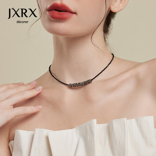 黑色水晶项链女高级感